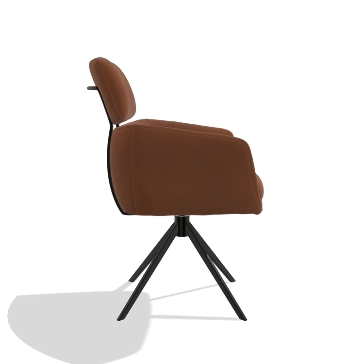 Silla de comedor Anita 6707 en Piel B912 (óxido), base giratoria en negro, vista lateral