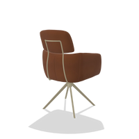 Silla de comedor Anita 6707 en Piel B912 (óxido), base giratoria en champán, vista trasera en ángulo