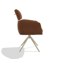 Silla de comedor Anita 6707 en Piel B912 (óxido), base giratoria en champán, vista lateral