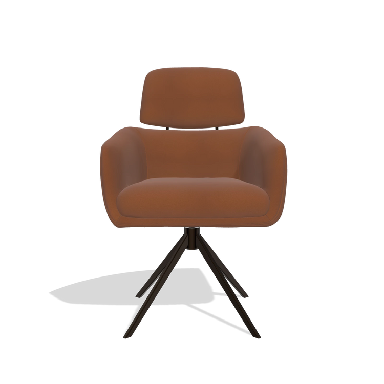 Silla de comedor Anita 6707 en Piel B912 (óxido), base giratoria en espresso, vista frontal