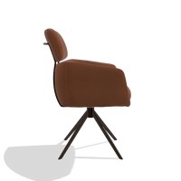 Silla de comedor Anita 6707 en Piel B912 (óxido), base giratoria en espresso, vista lateral
