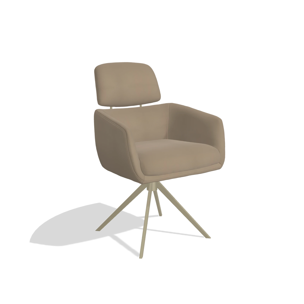 Dining Chair Anita 6707 in Leather B968 (taupe), champagne swivel base, angled view