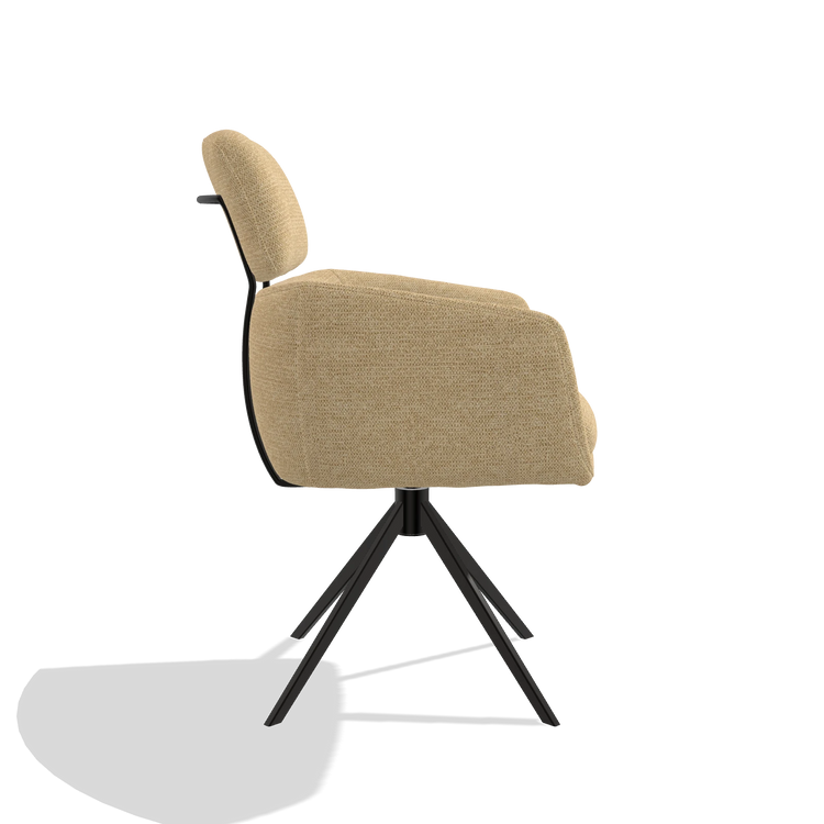 Sedia da pranzo Anita 6707 in tessuto Mito 170 (beige), base girevole in nero, vista laterale