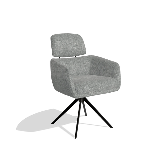 Dining Chair Anita 6707 in Mito 97 fabric (taupe), black swivel base, angled view