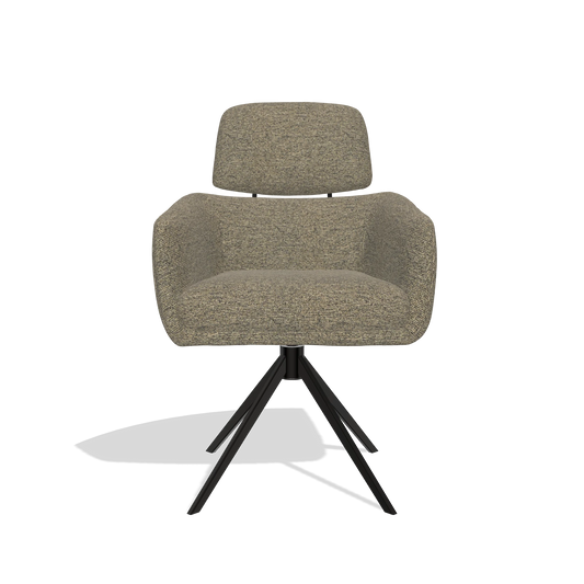 Silla de comedor Anita 6707 en tela Sneak 124 (oliva), base giratoria en negro, vista frontal