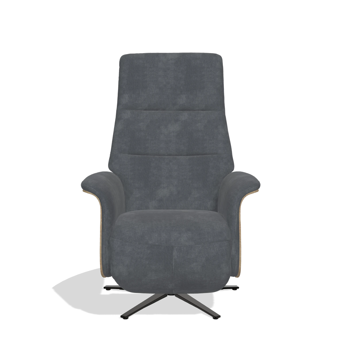 Recliner Atlas 6685 in Adore 56 fabric (anthracite), natural wood side panels, black metal base, front view