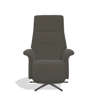 Recliner Atlas 6685 in Ascot Mouse fabric (chocolate), black wood side panels, black metal base, front view