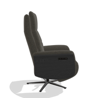 Recliner Atlas 6685 in Ascot Mouse fabric (chocolate), black wood side panels, black metal base, side view