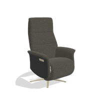 Recliner Atlas 6685 in Ascot Mouse fabric (chocolate), black wood side panels, champagne metal base, angled view