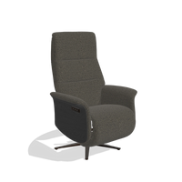 Recliner Atlas 6685 in Ascot Mouse fabric (chocolate), black wood side panels, espresso metal base, angled view