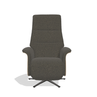 Recliner Atlas 6685 in Ascot Mouse fabric (chocolate), natural wood side panels, black metal base, front view