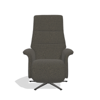 Recliner Atlas 6685 in Ascot Mouse fabric (chocolate), tobacco wood side panels, black metal base, front view