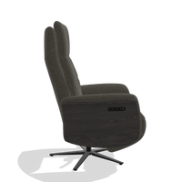 Recliner Atlas 6685 in Ascot Mouse fabric (chocolate), tobacco wood side panels, black metal base, side view
