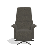Recliner Atlas 6685 in Ascot Mouse fabric (chocolate), walnut wood side panels, black metal base, front view
