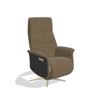 Recliner Atlas 6685 in Leather A802 (olive), black wood side panels, champagne metal base, angled view