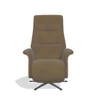 Recliner Atlas 6685 in Leather A802 (olive), natural wood side panels, black metal base, front view