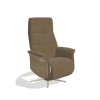 Recliner Atlas 6685 in Leather A802 (olive), natural wood side panels, champagne metal base, angled view