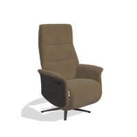 Recliner Atlas 6685 in Leather A802 (olive), tobacco wood side panels, espresso metal base, angled view