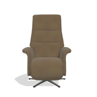 Recliner Atlas 6685 in Leather A802 (olive), walnut wood side panels, black metal base, front view