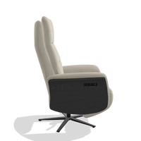 Recliner Atlas 6685 in Leather A822 (light grey), black wood side panels, black metal base, side view
