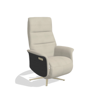 Recliner Atlas 6685 in Leather A822 (light grey), black wood side panels, champagne metal base, angled view