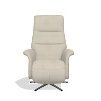 Recliner Atlas 6685 in Leather A822 (light grey), natural wood side panels, black metal base, front view