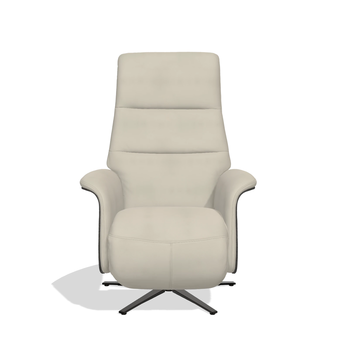 Recliner Atlas 6685 in Leather A822 (light grey), tobacco wood side panels, black metal base, front view