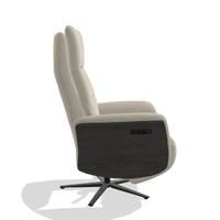 Recliner Atlas 6685 in Leather A822 (light grey), tobacco wood side panels, black metal base, side view