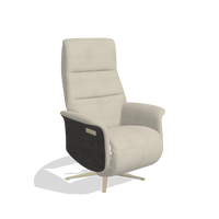 Recliner Atlas 6685 in Leather A822 (light grey), tobacco wood side panels, champagne metal base, angled view