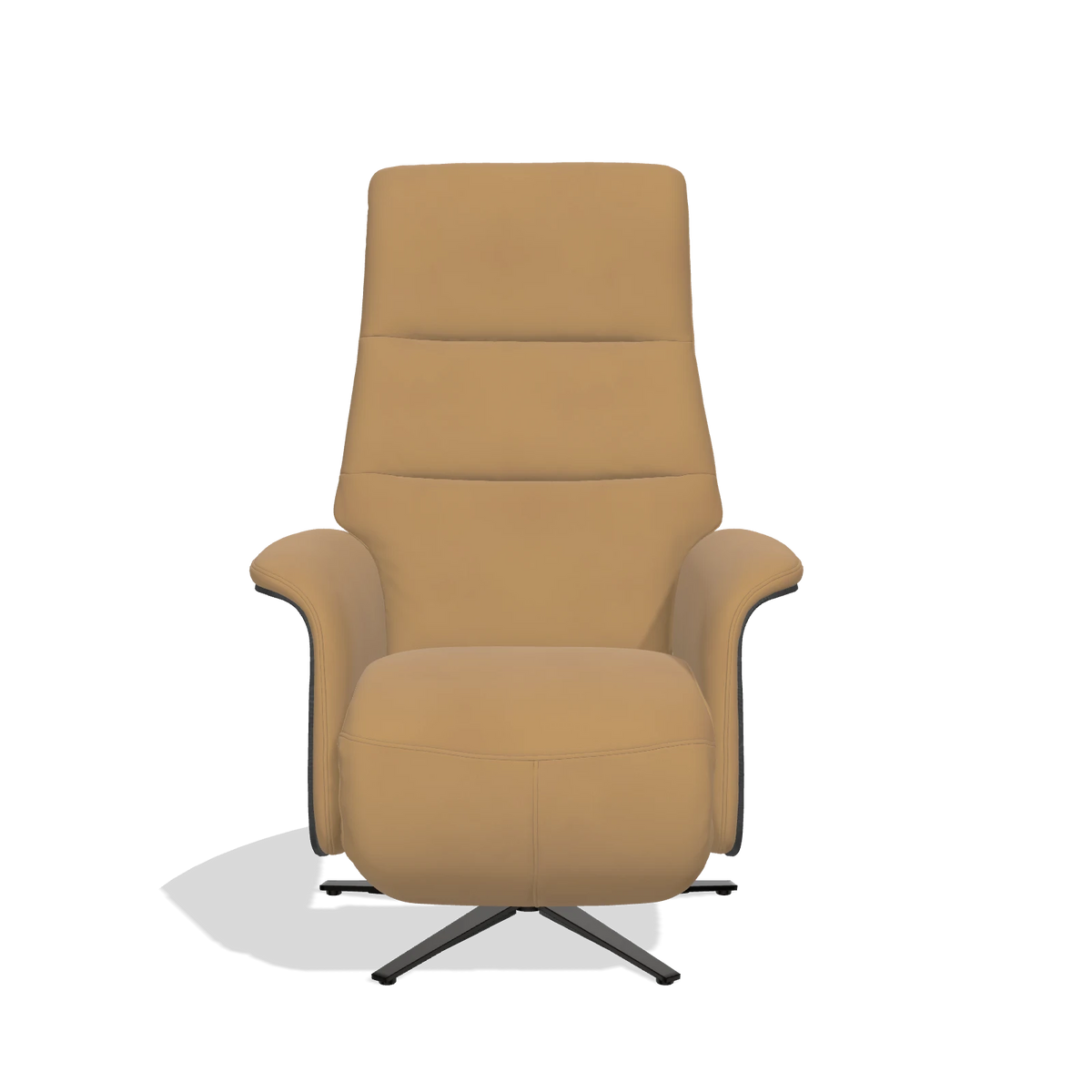 Recliner Atlas 6685 in Leather A823 (mustard), black wood side panels, black metal base, front view