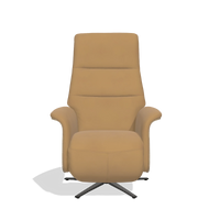 Recliner Atlas 6685 in Leather A823 (mustard), natural wood side panels, black metal base, front view