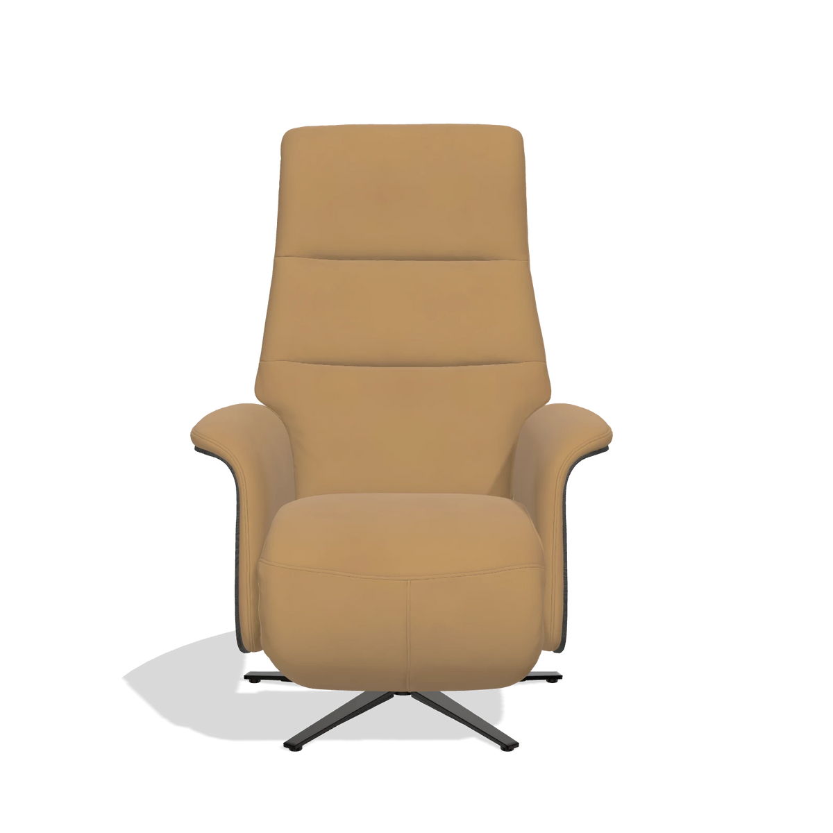 Recliner Atlas 6685 in Leather A823 (mustard), tobacco wood side panels, black metal base, front view