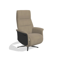 Recliner Atlas 6685 in Leather A824 (sage), black wood side panels, black metal base, angled view