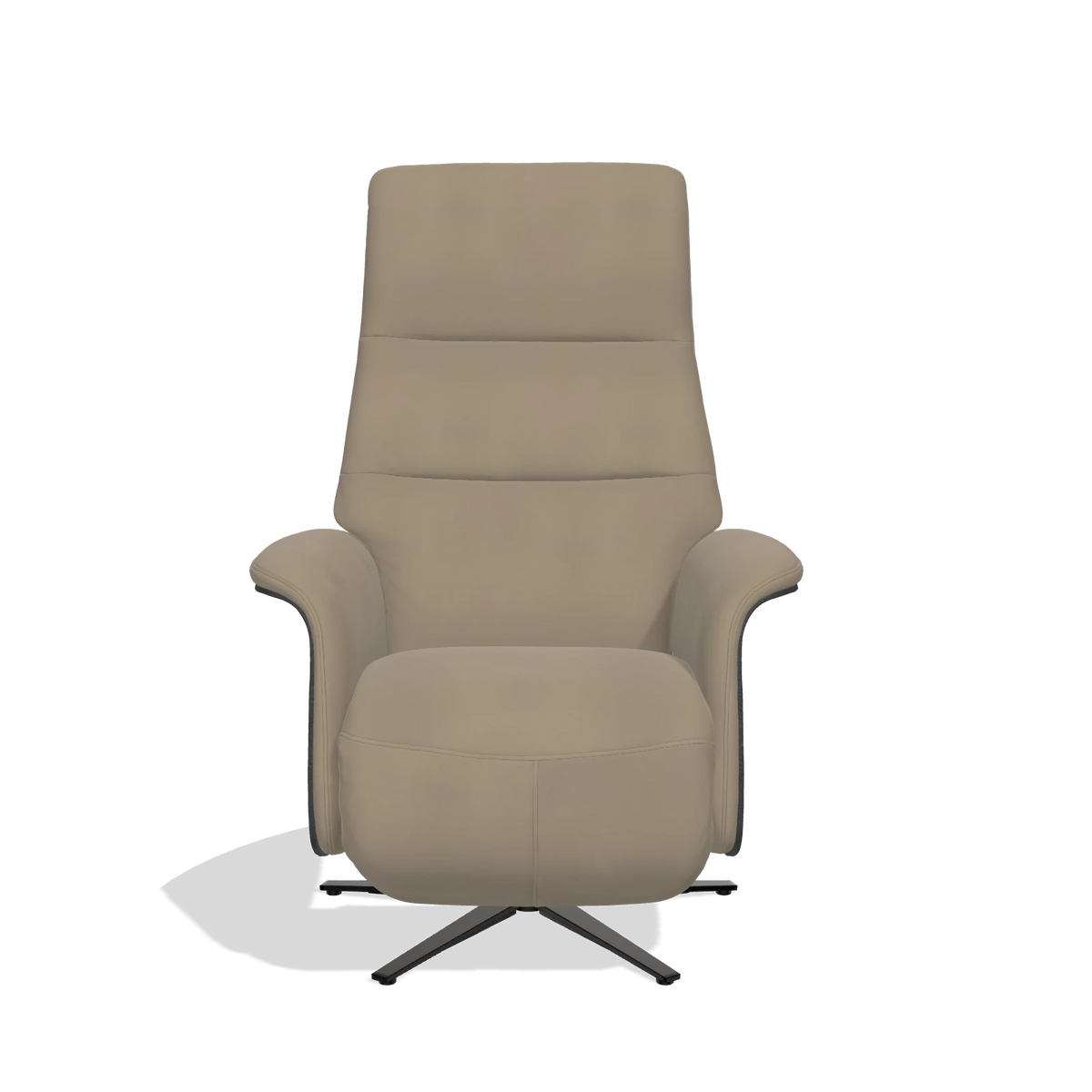 Recliner Atlas 6685 in Leather A824 (sage), black wood side panels, black metal base, front view