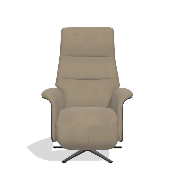 Recliner Atlas 6685 in Leather A824 (sage), black wood side panels, black metal base, front view