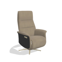 Recliner Atlas 6685 in Leather A824 (sage), black wood side panels, champagne metal base, angled view