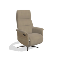 Recliner Atlas 6685 in Leather A824 (sage), natural wood side panels, espresso metal base, angled view