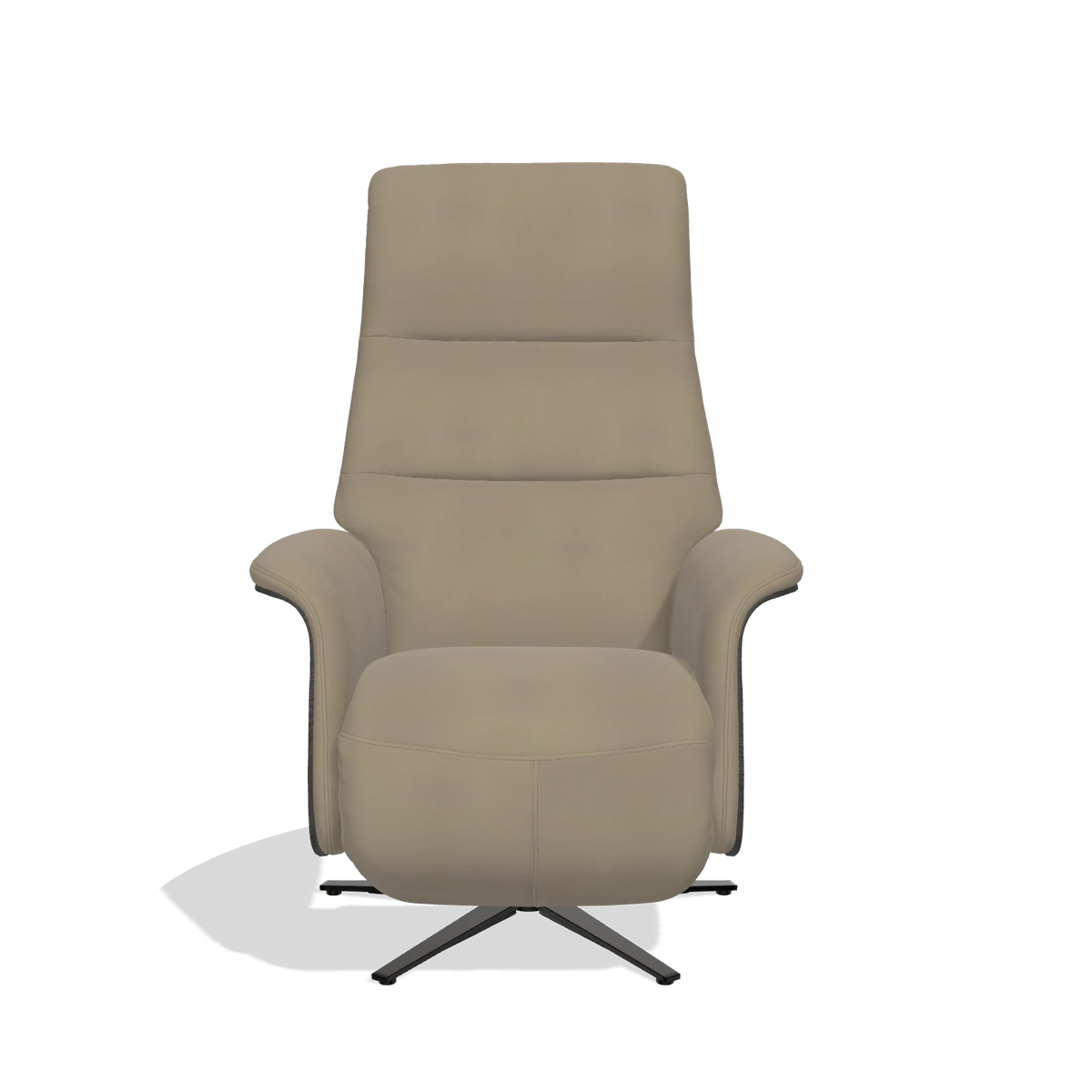 Recliner Atlas 6685 in Leather A824 (sage), tobacco wood side panels, black metal base, front view