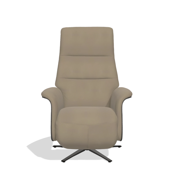 Recliner Atlas 6685 in Leather A824 (sage), tobacco wood side panels, black metal base, front view