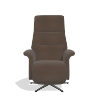 Recliner Atlas 6685 in Leather A825 (brown), black wood side panels, black metal base, front view