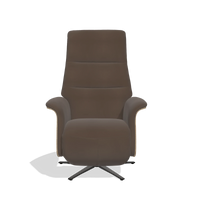 Recliner Atlas 6685 in Leather A825 (brown), natural wood side panels, black metal base, front view