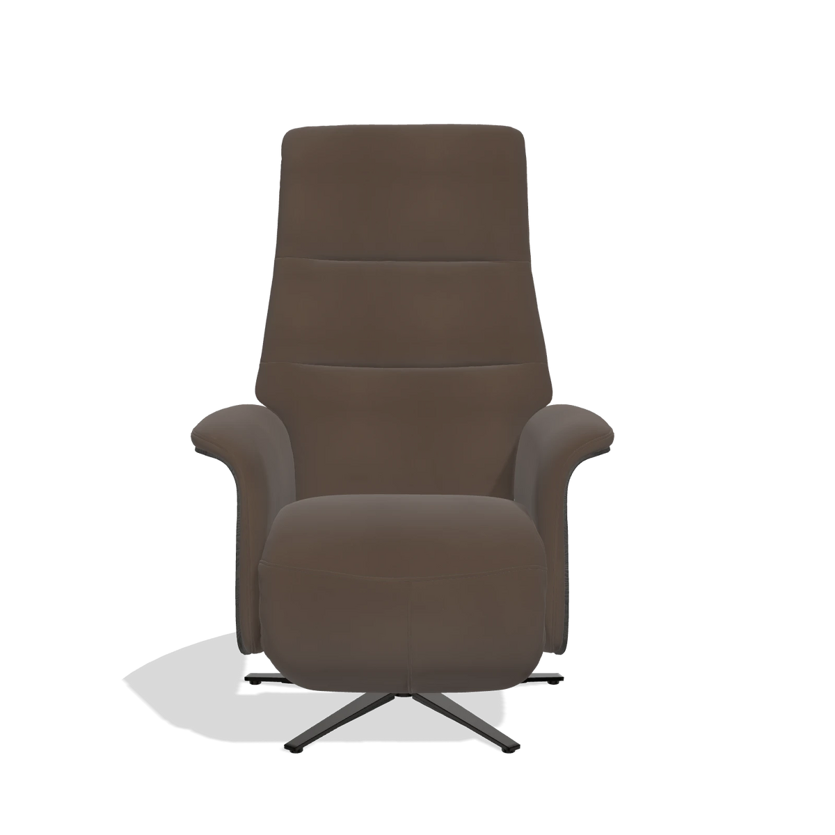 Recliner Atlas 6685 in Leather A825 (brown), tobacco wood side panels, black metal base, front view