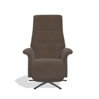 Recliner Atlas 6685 in Leather A825 (brown), tobacco wood side panels, black metal base, front view