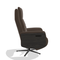 Recliner Atlas 6685 in Leather A825 (brown), tobacco wood side panels, black metal base, side view