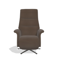 Recliner Atlas 6685 in Leather A825 (brown), walnut wood side panels, black metal base, front view