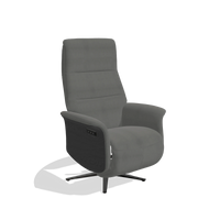 Recliner Atlas 6685 in Leather B400 (dark grey), black wood side panels, black metal base, angled view