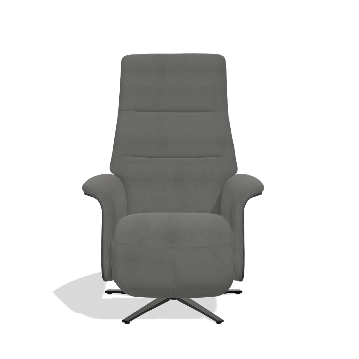 Recliner Atlas 6685 in Leather B400 (dark grey), black wood side panels, black metal base, front view
