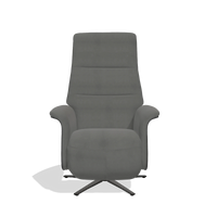 Recliner Atlas 6685 in Leather B400 (dark grey), black wood side panels, black metal base, front view