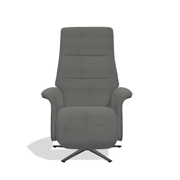 Recliner Atlas 6685 in Leather B400 (dark grey), black wood side panels, black metal base, front view