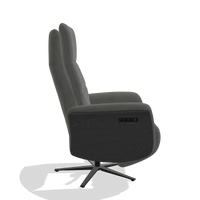 Recliner Atlas 6685 in Leather B400 (dark grey), black wood side panels, black metal base, side view